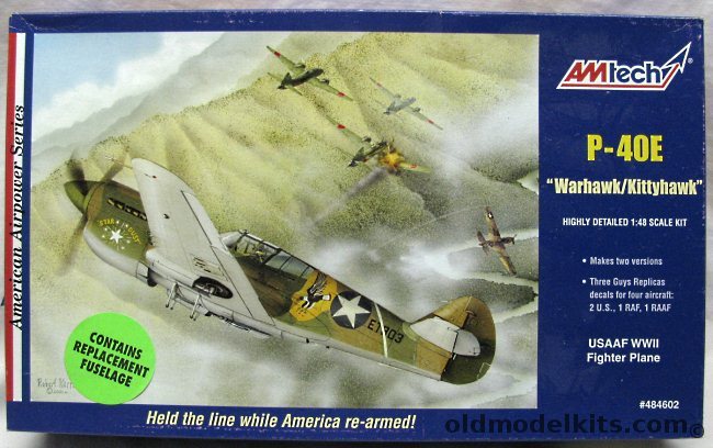 Amtech 1/48 Curtiss P-40E Warhawk / KittyHawk - USAAF 9th FS 49FG Cap. Andrew Reynolds New Guinea May '42 / 16th FS 23 FG Lt. Dallas Clinger Kweilin China Oct '42 / RAF No. 250 Sudan Sq Desert August '42 / Royal Australian Air Force RAAF No.450 SQ Desert '42, 484602 plastic model kit